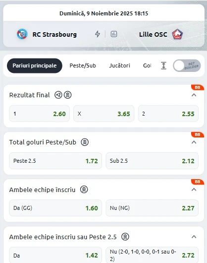 Cote pariuri Strasbourg - Lille