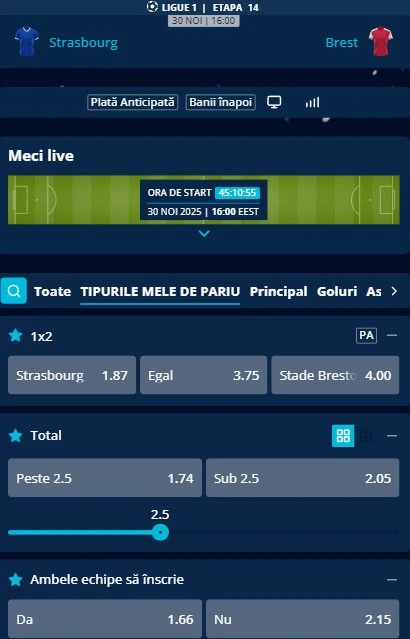 Cote pariuri Strasbourg vs Brest