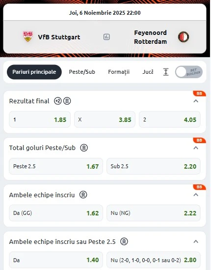 Cote pariuri Stuttgart vs Feyenoord