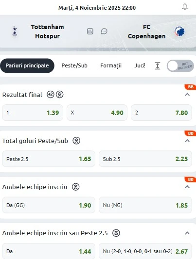 Cote pariuri Tottenham vs FC Copenhaga