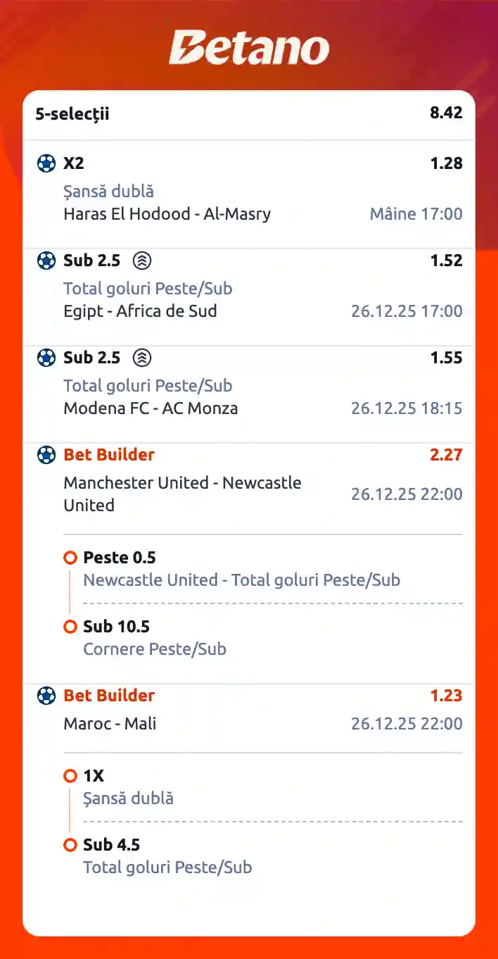Bilet săptămânal la Betano, 25-26 decembrie 2025