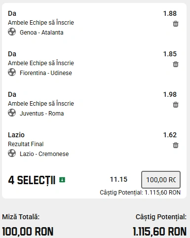 Biletul Etapei 16 din Serie A