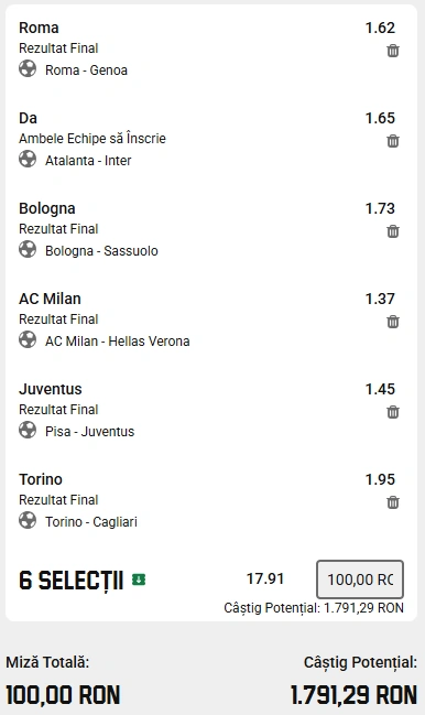 Biletul Etapei 17 din Serie A