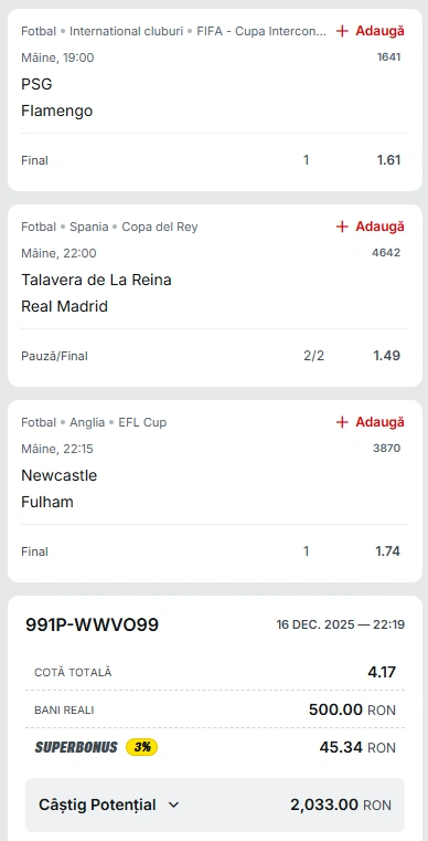 Biletul Zilei Superbet din 17 decembrie 2025