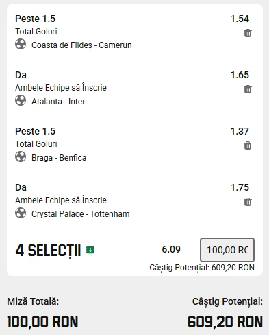 Biletul Zilei bazat pe goluri 28.12.2025