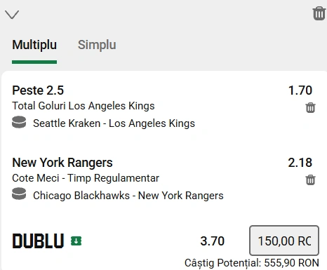 Biletul zilei din hochei 10 decembrie 2025 - Cota 3,70 din două evenimente 