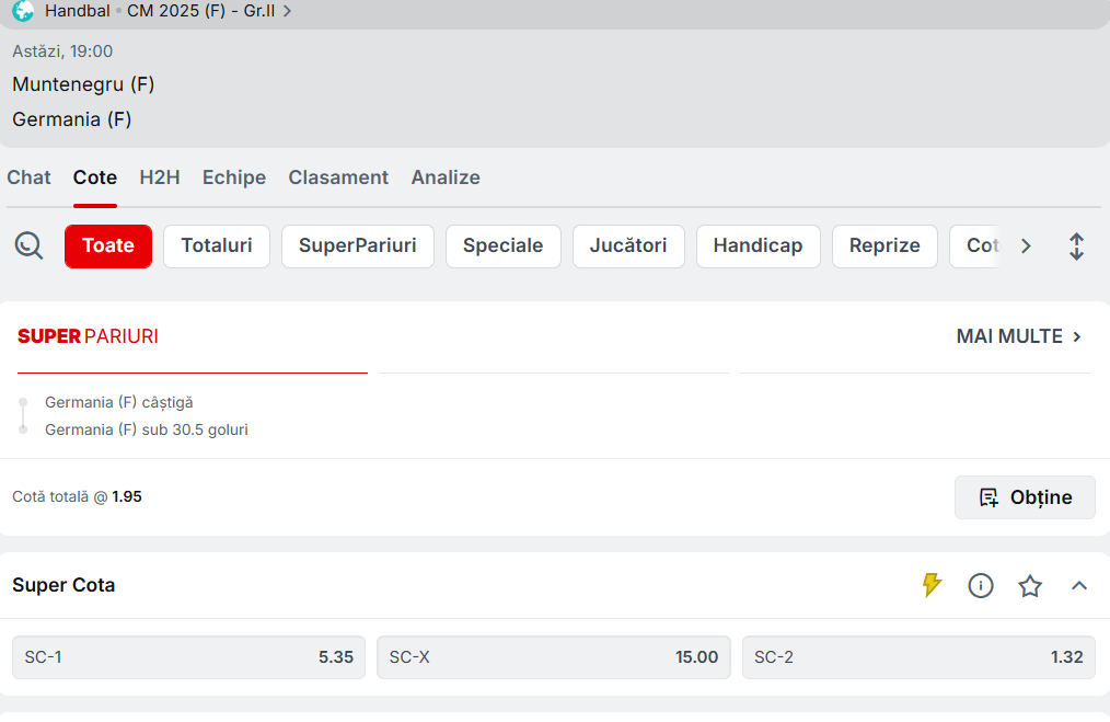 Cote Pariuri Muntenegru vs Germania