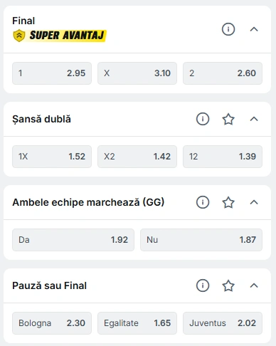 Cote pariuri Bologna vs Juventus la Superbet