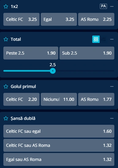 Cote pariuri Celtic vs AS Roma la Mr Bit
