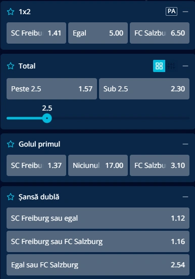 Cote pariuri Freiburg vs Salzburg la Mr Bit