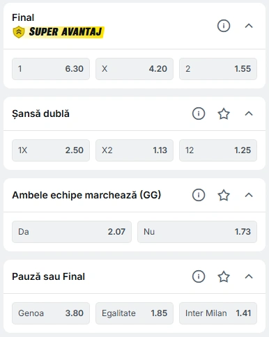 Cote pariuri Genoa vs Inter Milan la Superbet