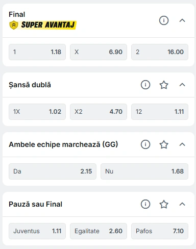 Cote pariuri Juventus vs Pafos la Superbet