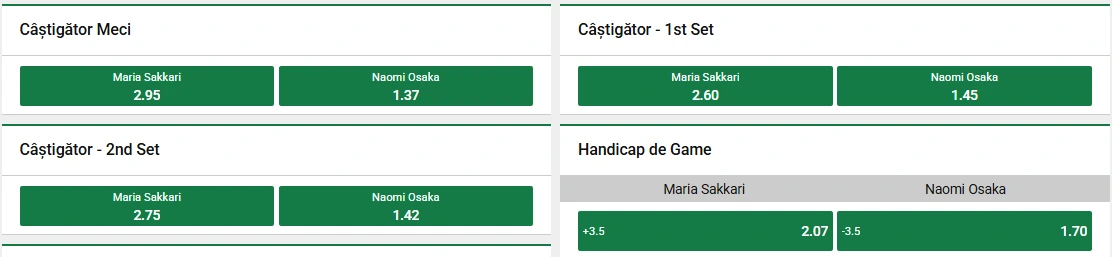 Cote pariuri Maria Sakkari vs Naomi Osaka - Grupa E United Cup