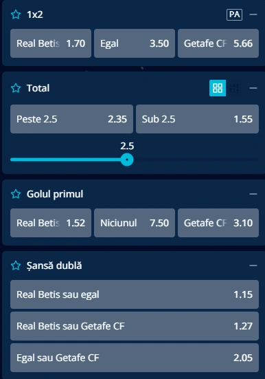 Cote pariuri Real Betis vs Getafe la Mr Bit