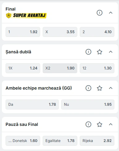 Cote pariuri Shakhtar Donetsk vs Rijeka la Superbet