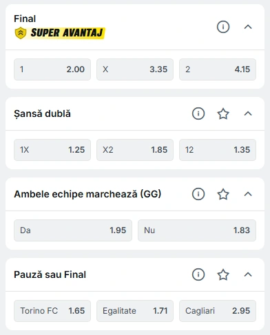 Cote pariuri Torino vs Cagliari la Superbet