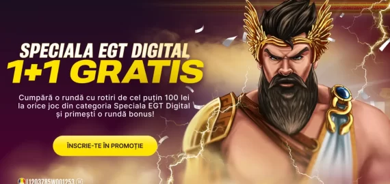 Speciala 1+1 Gratis: 100 Lei Bonus la EGT Digital Fără Rulaj, doar astăzi, 15 decembrie 2025