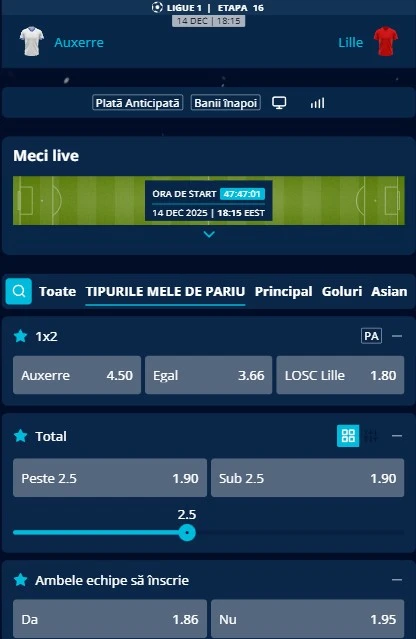 Cote pariuri Auxerre - Lille