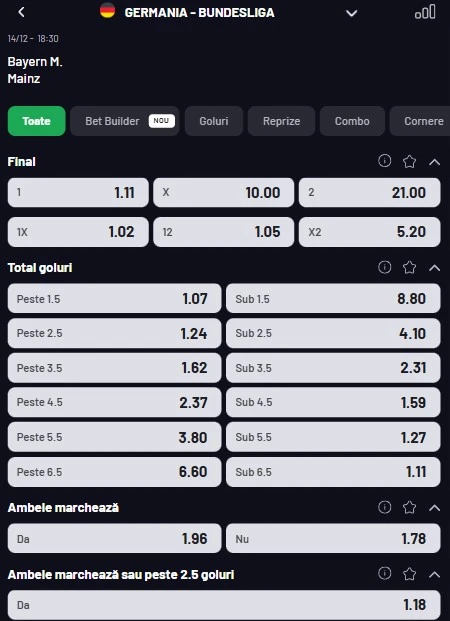 Cote pariuri Bayern vs Mainz