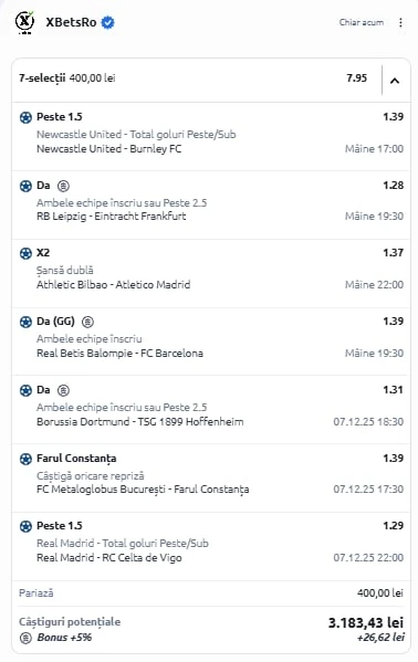 Bilet de weekend din fotbal 6 decembrie 2025