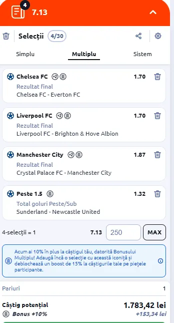 Biletul Etapei a 16-a Premier League