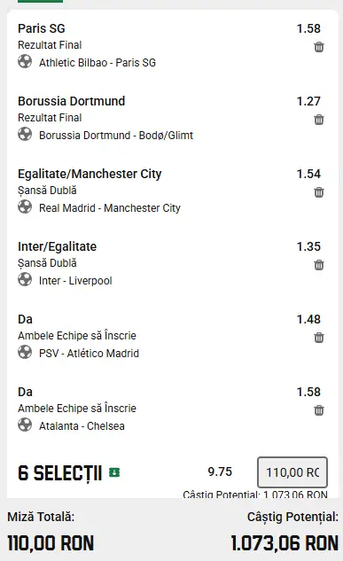 Biletul Etapei a 6-a UCL generat de IA