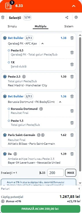 Biletul zilei azi din Champions League 10.12.2025