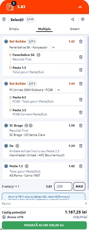 Biletul zilei azi din fotbal 15 decembrie 2025