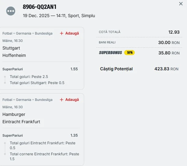 Biletul zilei azi din fotbal 20 decembrie 2025