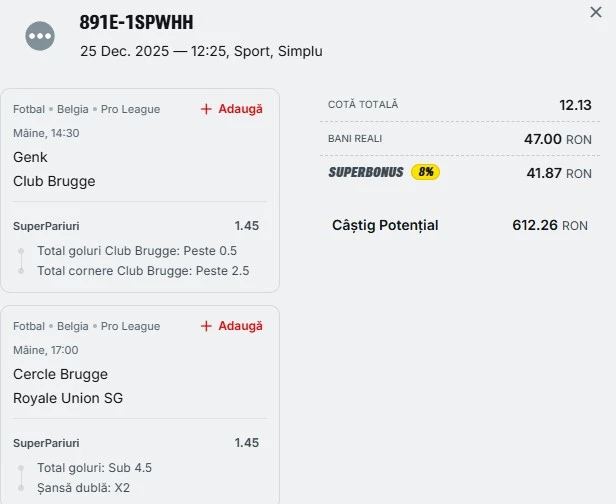 Biletul zilei azi din fotbal 26.12.2025