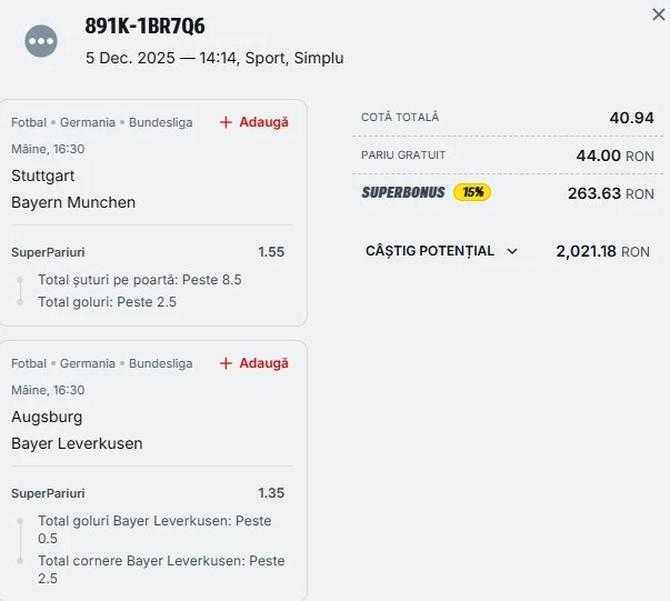 Biletul zilei din fotbal 06.12.2025