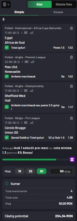 Biletul zilei din fotbal 26 decembrie 2025