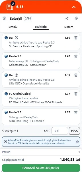 Biletul zilei din fotbal 5 decembrie 2025