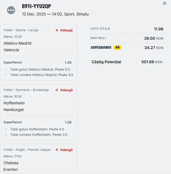 Biletul zilei din Superpariuri 13 decembrie 2025