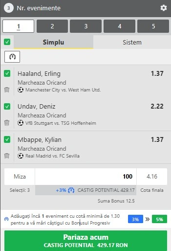 Biletul zilei pe marcatori 20.12.2025