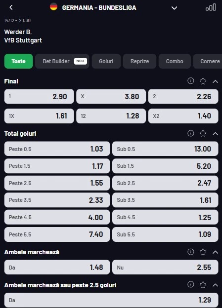 Cote pariuri Bremen - Stuttgart