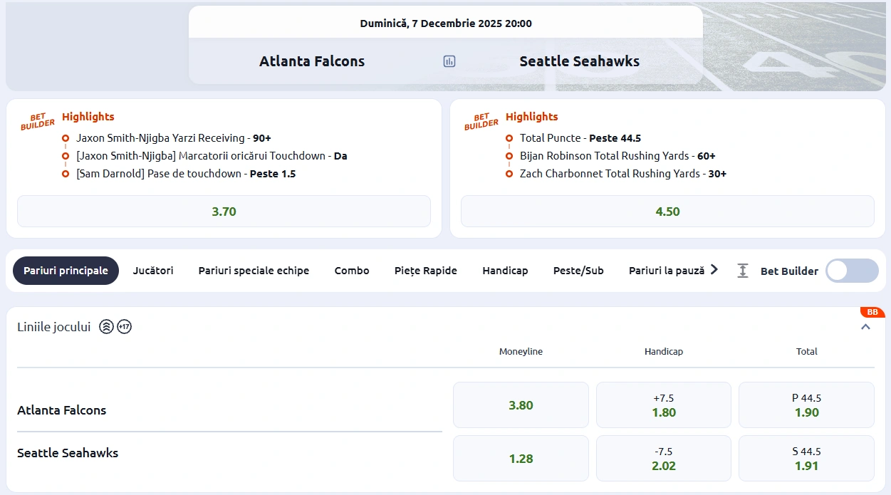 cote Atlanta Falcons vs Seattle Seahawks - NFL