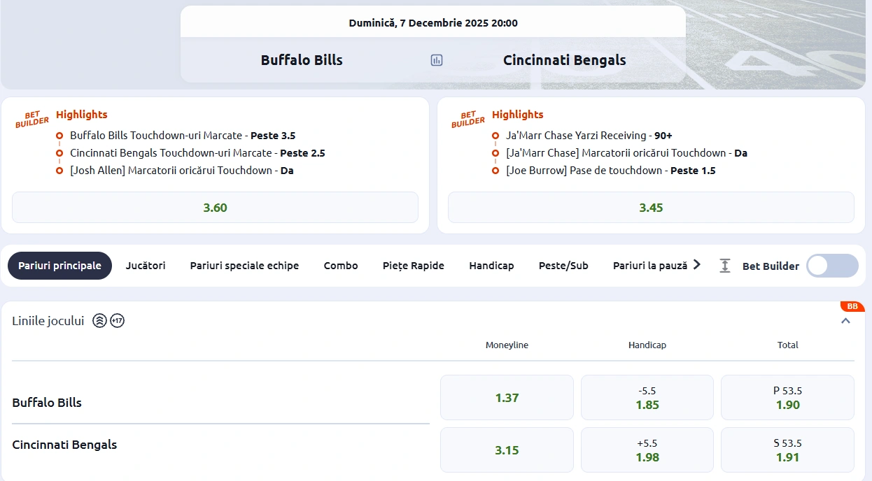 cote Buffalo Bills vs Cincinnati Bengals - NFL