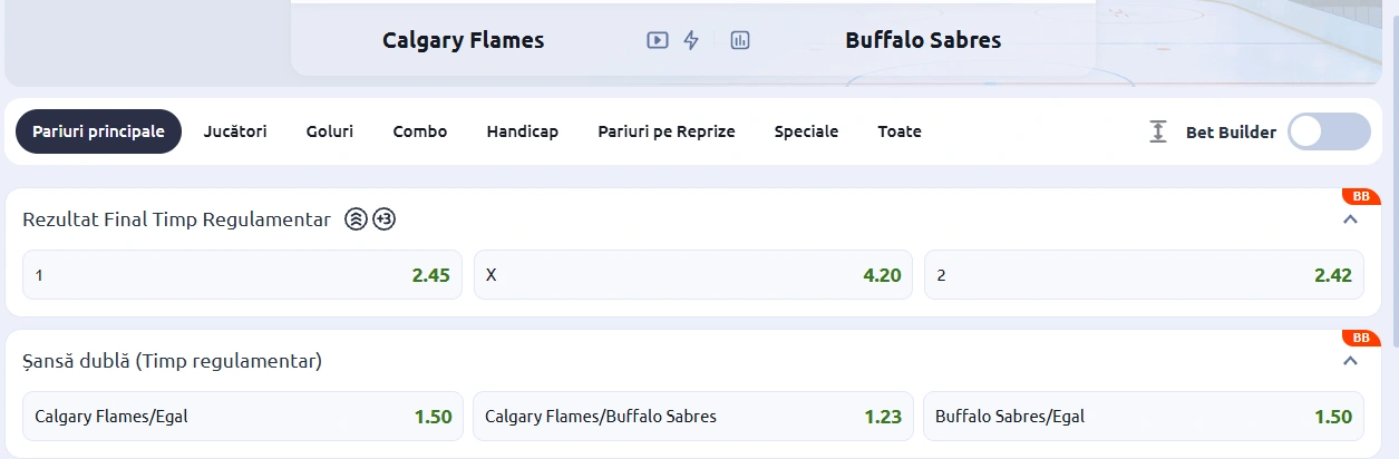 cote Calgary Flames vs Buffalo Sabres - NHL