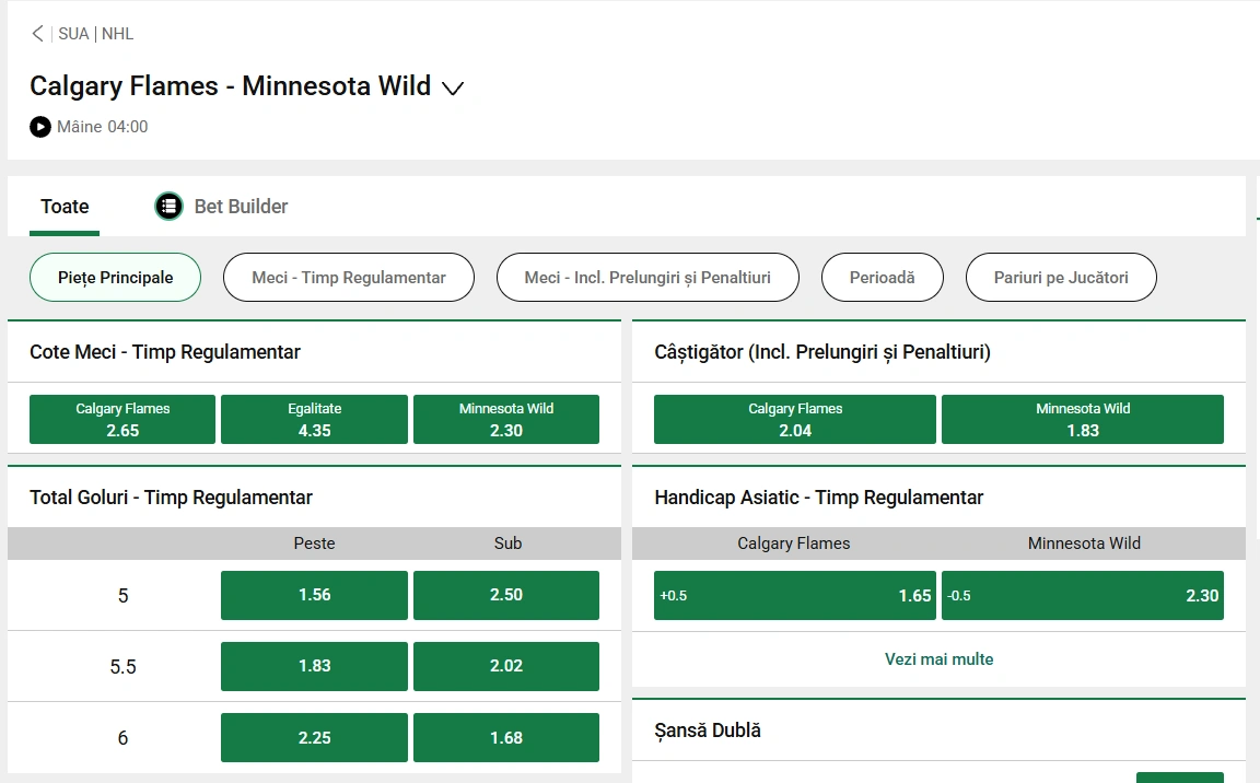 cote Calgary Flames vs Minnesota Wild - NHL