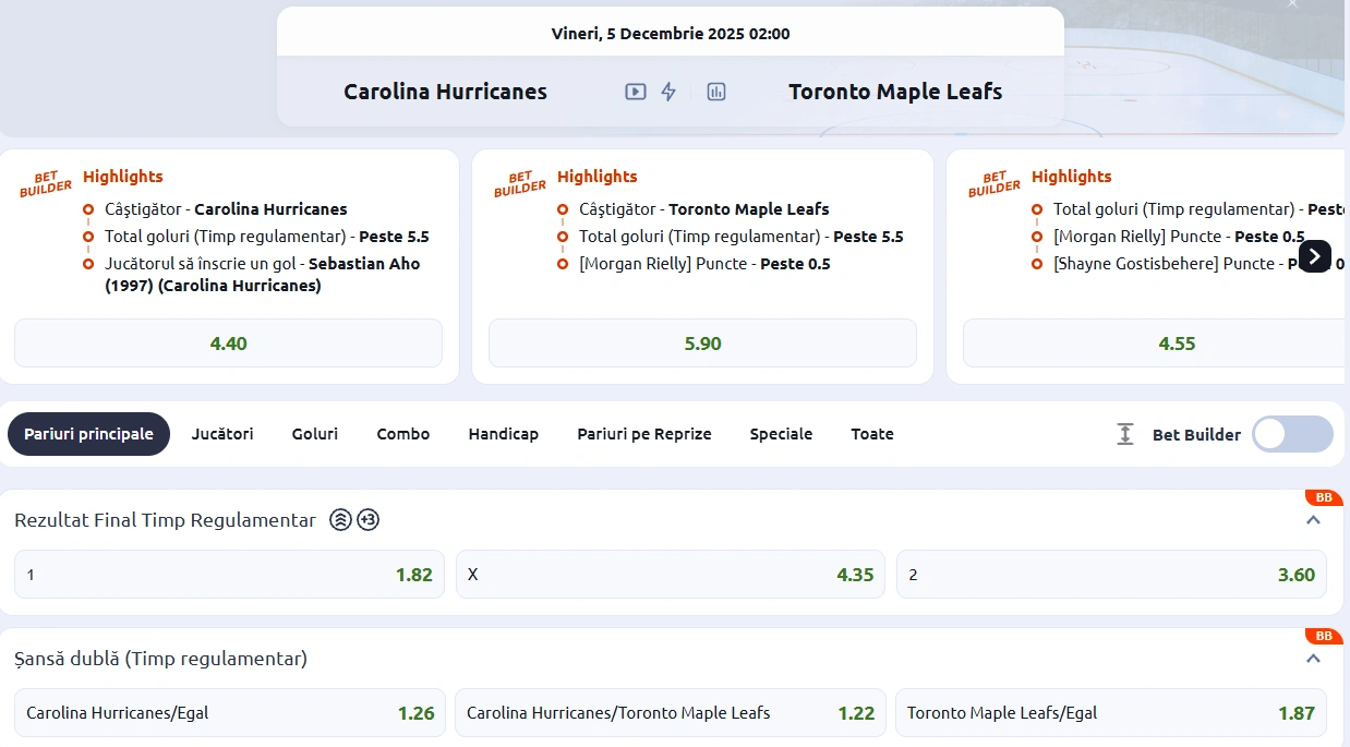 cote Carolina Hurricanes vs Toronto Maple Leafs - NHL