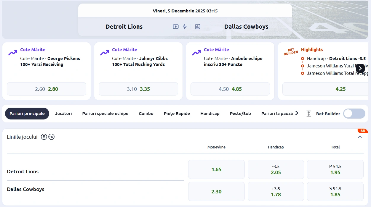 cote Detroit Lions vs Dallas Cowboys - NFL
