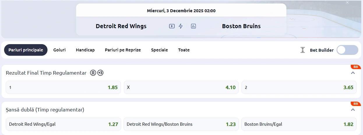 cote Detroit Red Wings vs Boston Bruins - NHL