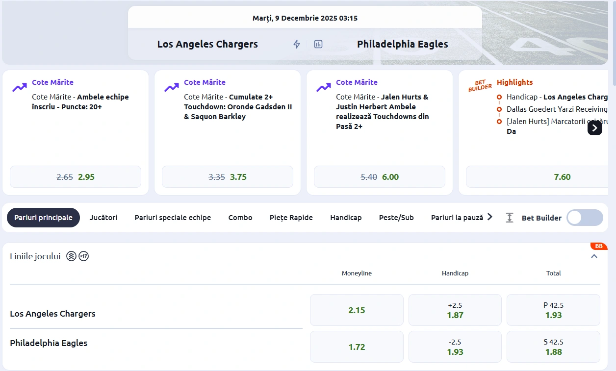 cote Los Angeles Chargers vs Philadelphia Eagles - NFL