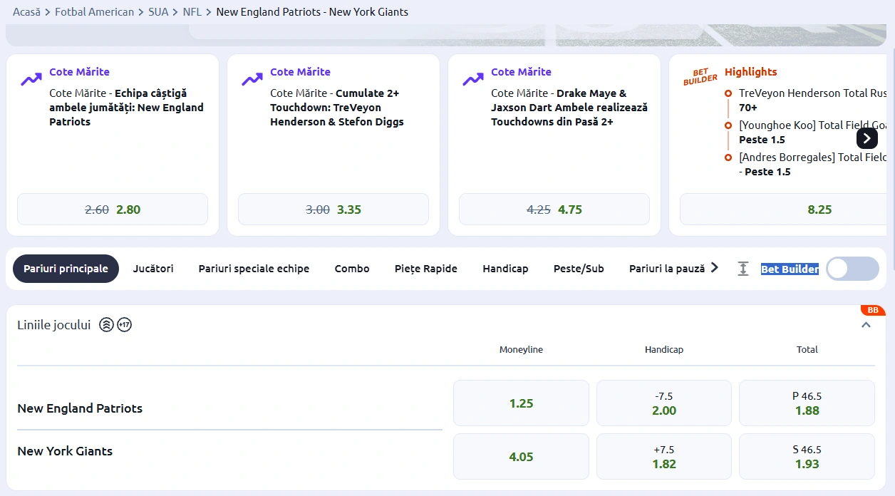 cote New England Patriots vs New York Giants - NFL