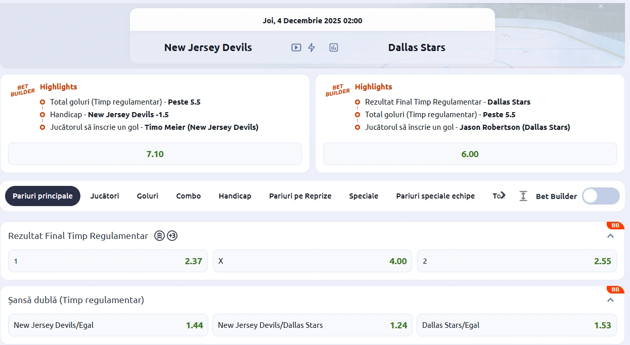 cote New Jersey Devils vs Dallas Stars - NHL