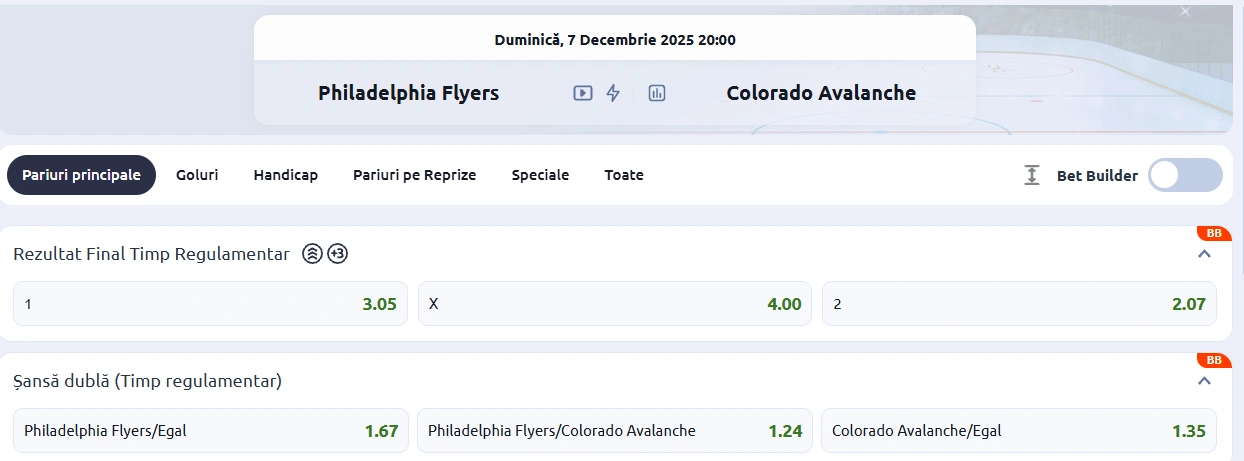 cote Philadelphia Flyers vs Colorado Avalanche - NHL