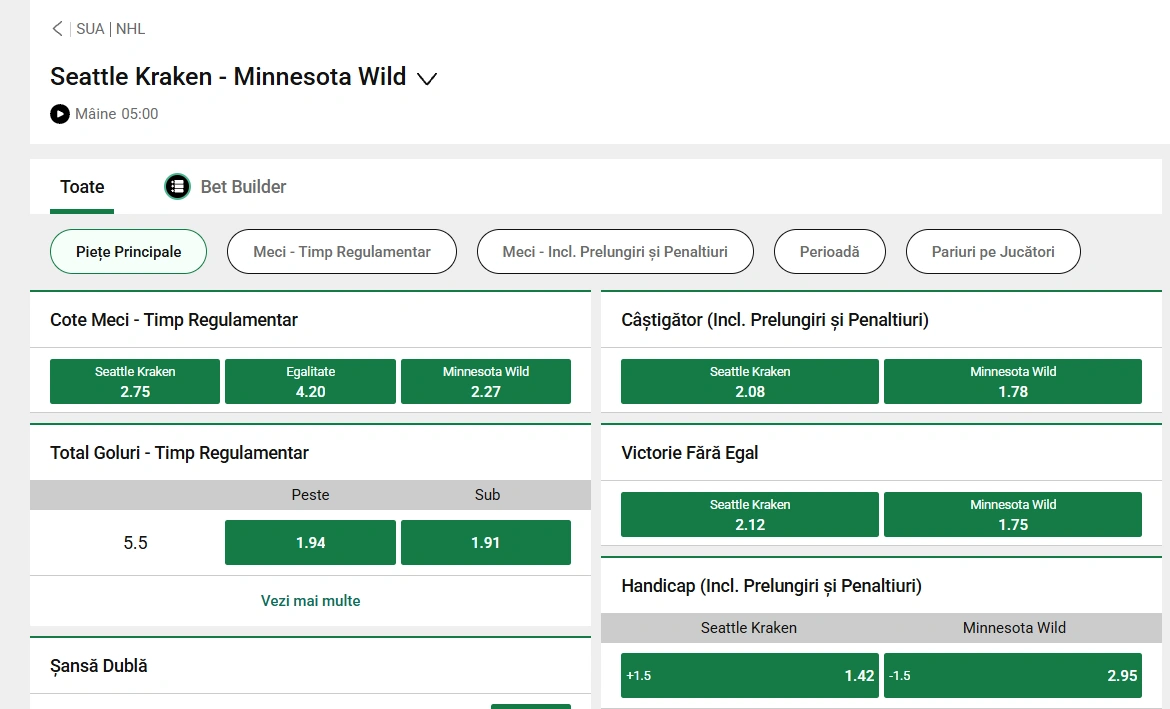 cote Seattle Kraken vs Minnesota Wild - NHL