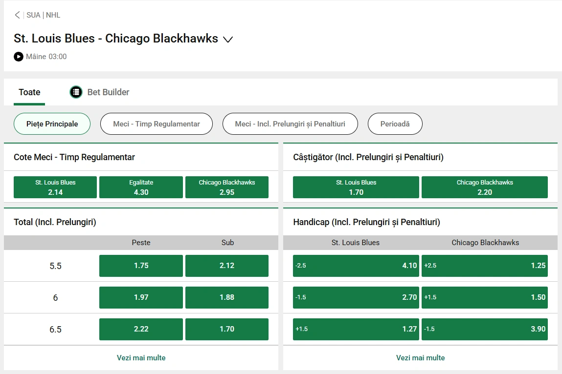 cote St Louis Blues vs Chicago Blackhawks - NHL 13 decembrie 2025
