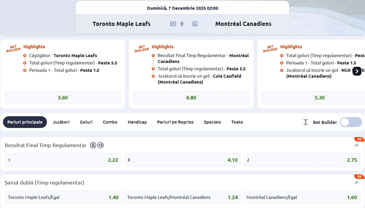 cote Toronto Maple Leafs - Montreal Canadiens - NHL